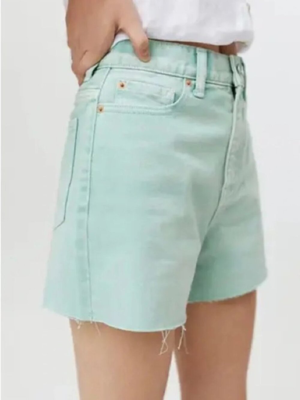 BDG Mint-Tone High Waist A-Line Relaxed Denim Cutoff Shorts